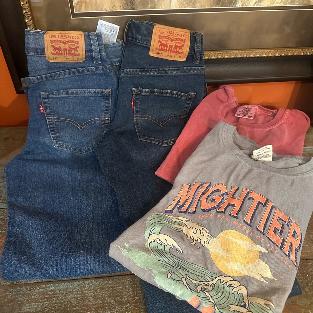 Boys bundle 2 pair Levi’s 2 XL Comfort Colors Kids T-Shirt 4 pieces
